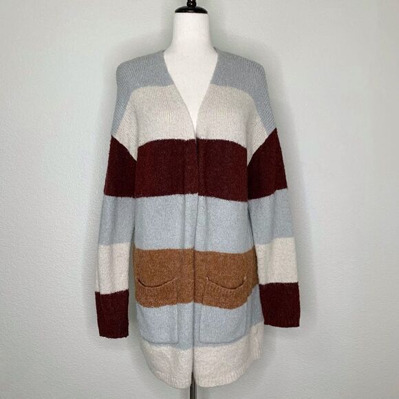 Knox Rose Women’s Size XL Color Block Open Front Midi Cardigan - Picture 2 of 13